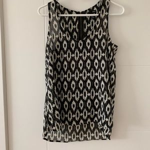 Aqua black and white ikat sheer blouse